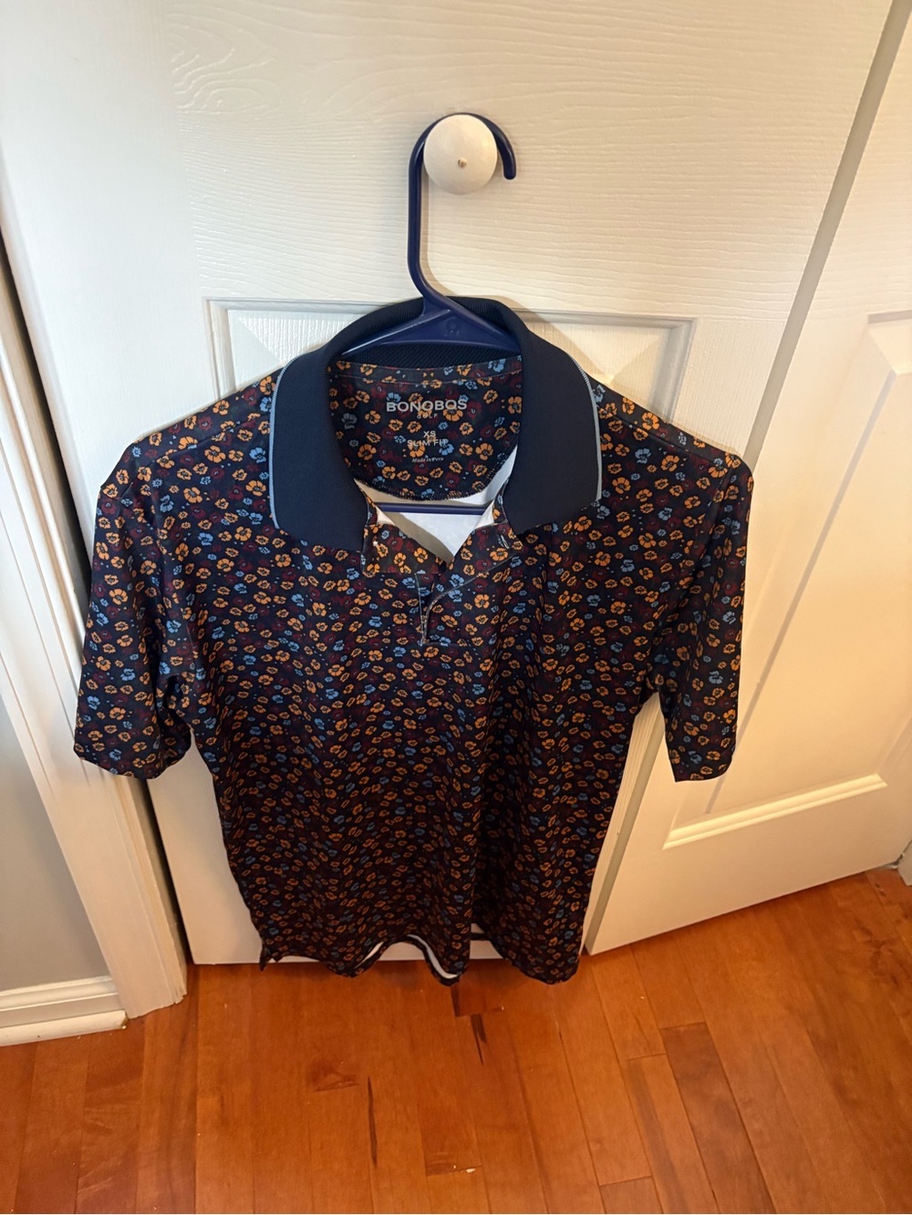 Bonobos Navy Floral Polo with Gold Accent